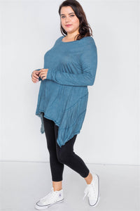 Plus Size Solid Shark Bite Raw Hem Top