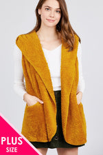 Load image into Gallery viewer, Open Front Faux Fur Vest Hoodie
