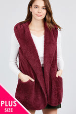 Load image into Gallery viewer, Open Front Faux Fur Vest Hoodie
