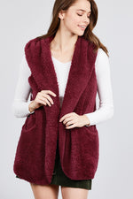 Load image into Gallery viewer, Open Front Faux Fur Vest Hoodie
