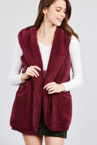 Open Front Faux Fur Vest Hoodie