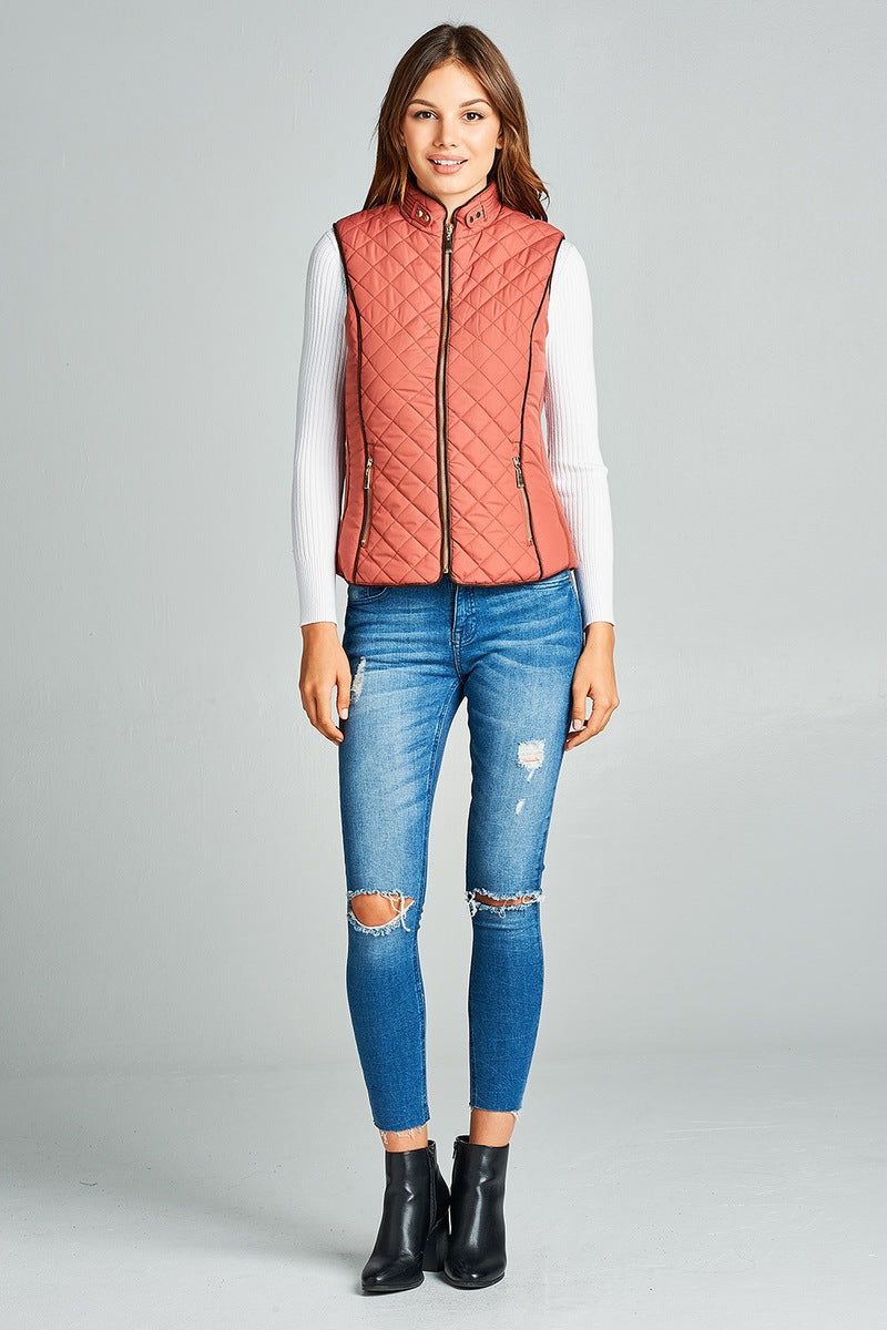 Faux Shearling Lined Quilted Padding Vest