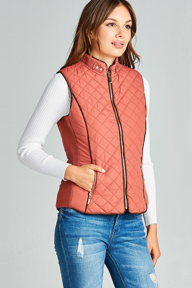 Faux Shearling Lined Quilted Padding Vest