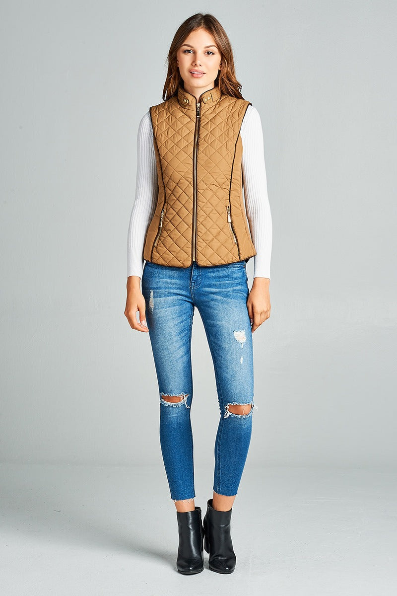 Faux Shearling Lined Quilted Padding Vest