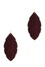 Load image into Gallery viewer, Trendy Genuine Leather Animal Skin Textured Leaf Drop Earring
