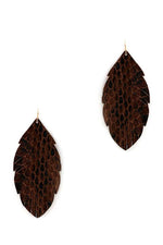 Load image into Gallery viewer, Trendy Genuine Leather Animal Skin Textured Leaf Drop Earring
