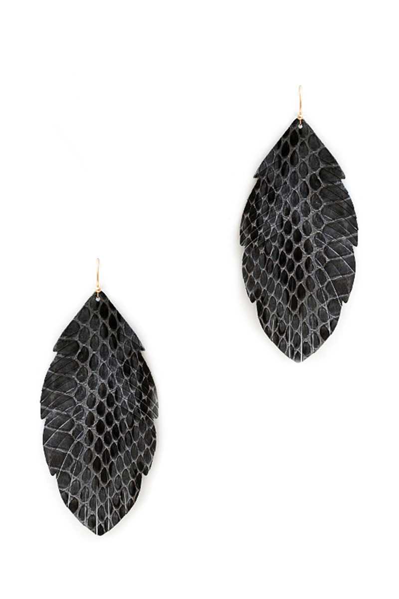 Trendy Genuine Leather Animal Skin Textured Leaf Drop Earring