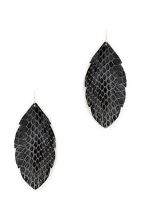 Trendy Genuine Leather Animal Skin Textured Leaf Drop Earring