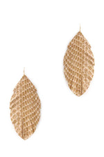 Load image into Gallery viewer, Trendy Genuine Leather Animal Skin Textured Leaf Drop Earring
