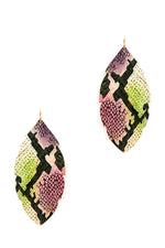 Load image into Gallery viewer, Trendy Genuine Leather Animal Skin Textured Leaf Drop Earring
