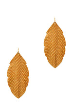 Load image into Gallery viewer, Trendy Genuine Leather Animal Skin Textured Leaf Drop Earring
