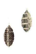 Load image into Gallery viewer, Trendy Genuine Leather Animal Skin Textured Leaf Drop Earring
