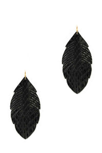 Trendy Genuine Leather Animal Skin Textured Leaf Drop Earring