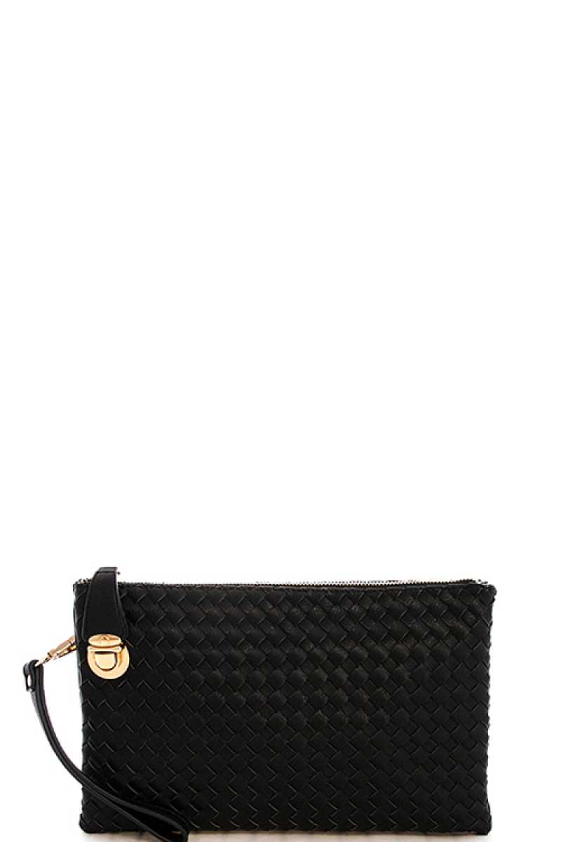 Trendy Woven Clutch Crossbody Bag with Two Straps