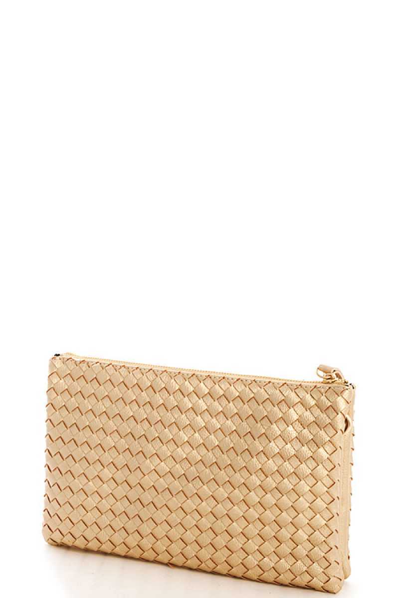 Trendy Woven Clutch Crossbody Bag with Two Straps