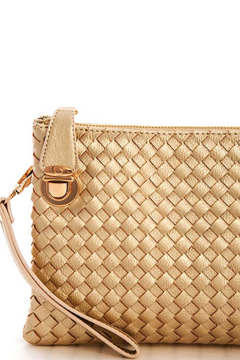 Trendy Woven Clutch Crossbody Bag with Two Straps