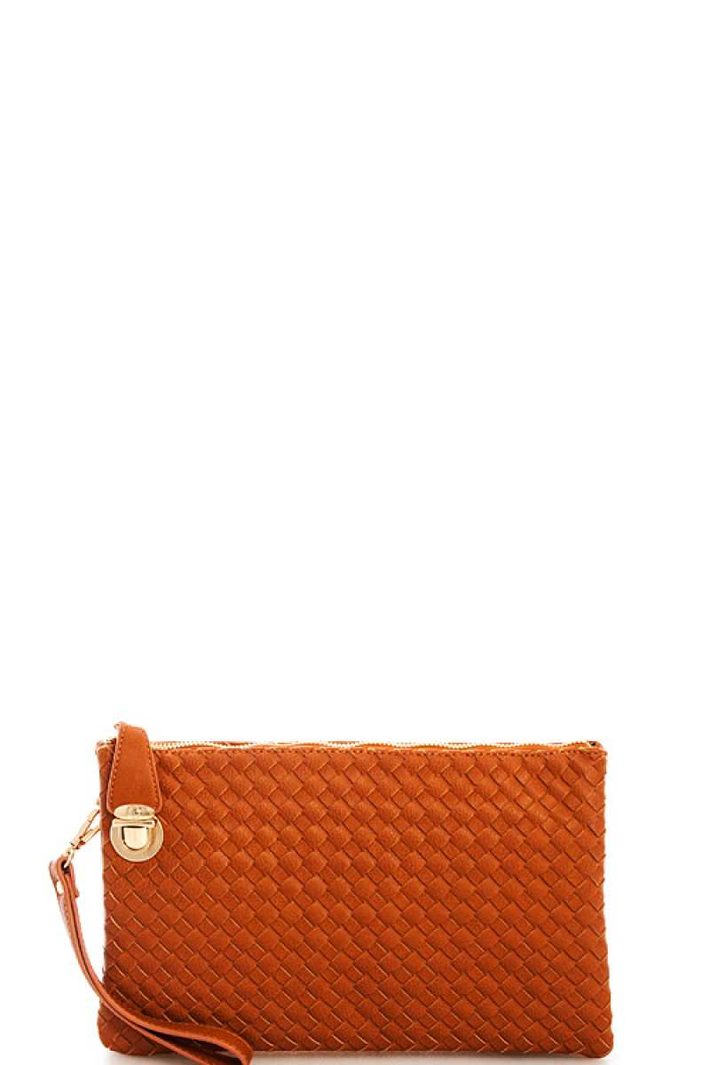 Trendy Woven Clutch Crossbody Bag with Two Straps