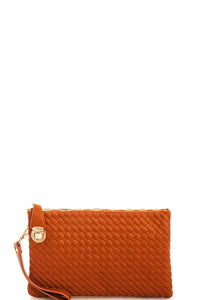 Trendy Woven Clutch Crossbody Bag with Two Straps