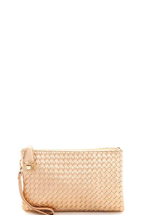 Trendy Woven Clutch Crossbody Bag with Two Straps