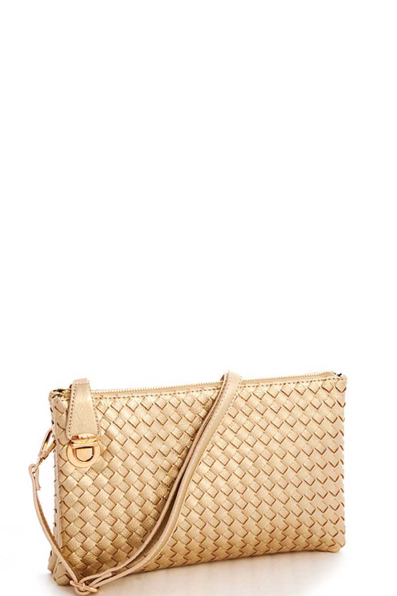 Trendy Woven Clutch Crossbody Bag with Two Straps