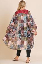 Load image into Gallery viewer, Sheer Mixed Print Long Puff Sleeve Kimono
