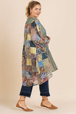 Load image into Gallery viewer, Sheer Mixed Print Long Puff Sleeve Kimono
