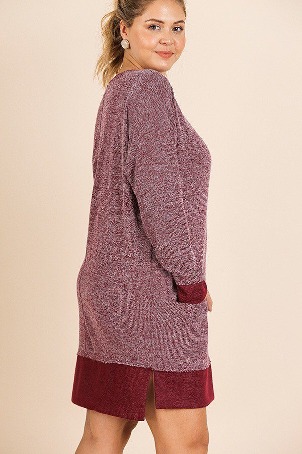 Heathered Knit Long Sleeve Round Neck Dress