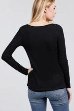 Load image into Gallery viewer, Long Sleeve Round Neck Button Rib Knit Top
