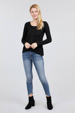 Load image into Gallery viewer, Long Sleeve Round Neck Button Rib Knit Top
