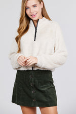 Load image into Gallery viewer, Long Dolman Sleeve Toggle Elastic Hem Faux Fur Top
