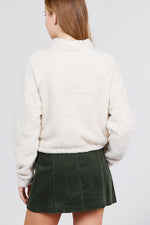 Load image into Gallery viewer, Long Dolman Sleeve Toggle Elastic Hem Faux Fur Top
