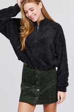 Load image into Gallery viewer, Long Dolman Sleeve Toggle Elastic Hem Faux Fur Top
