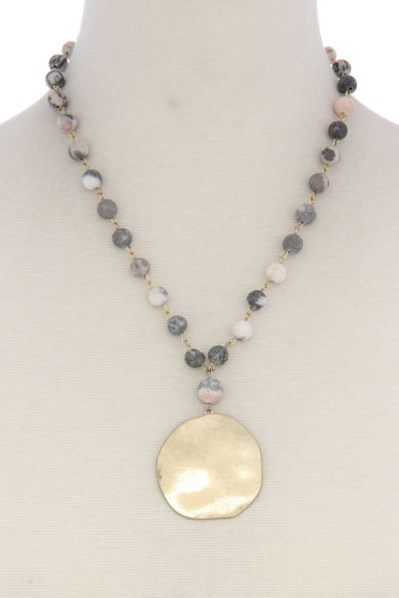 Metal Circle Beaded Short Necklace