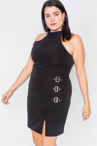 Plus Size Halter Buckle Hip Mini Dress