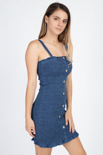 Load image into Gallery viewer, Denim Wash Smocked Mini Dress
