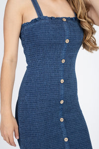 Denim Wash Smocked Mini Dress