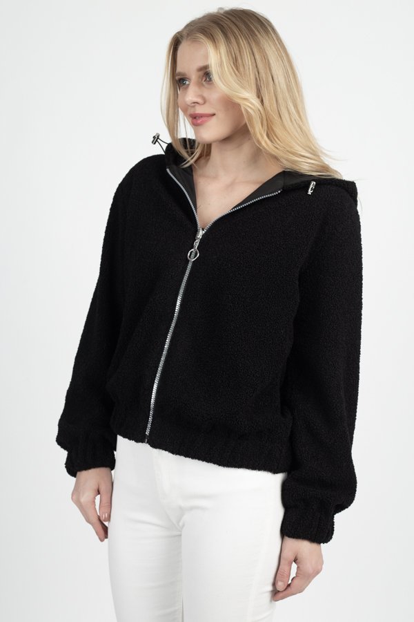 Faux Fur Drawstring Hooded Jacket