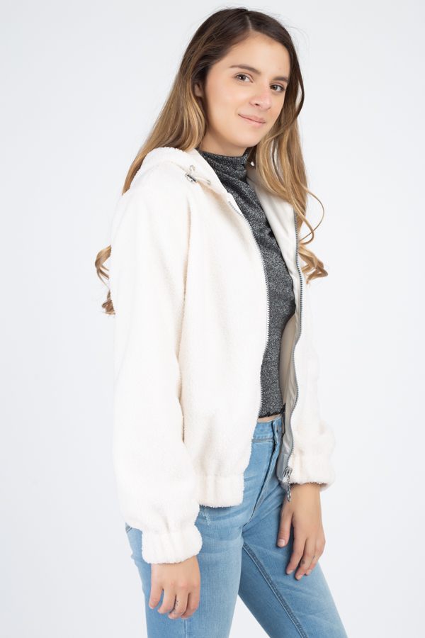 Faux Fur Drawstring Hooded Jacket