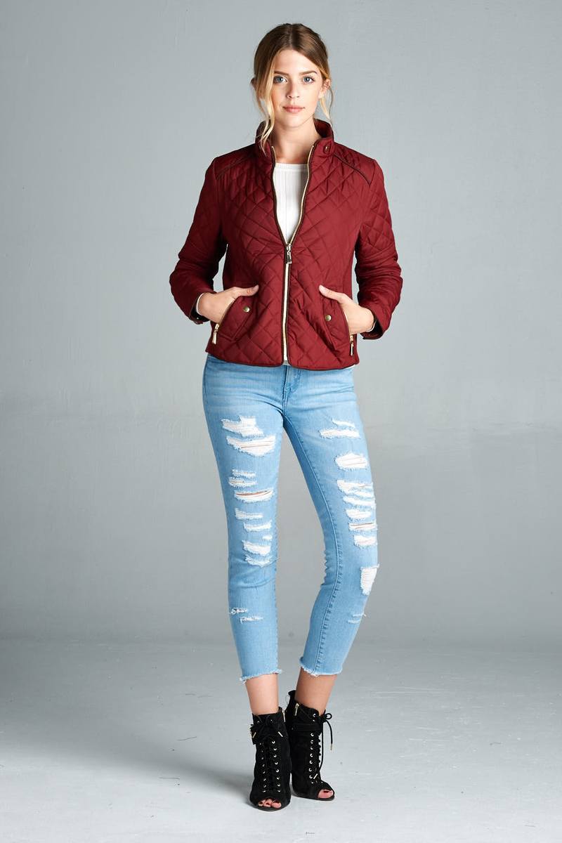 Quilted Padding Jacket With Suede Piping Details