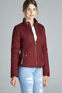 Quilted Padding Jacket With Suede Piping Details