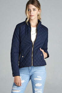 Quilted Padding Jacket With Suede Piping Details