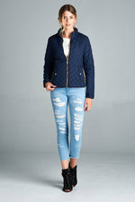 Load image into Gallery viewer, Quilted Padding Jacket With Suede Piping Details
