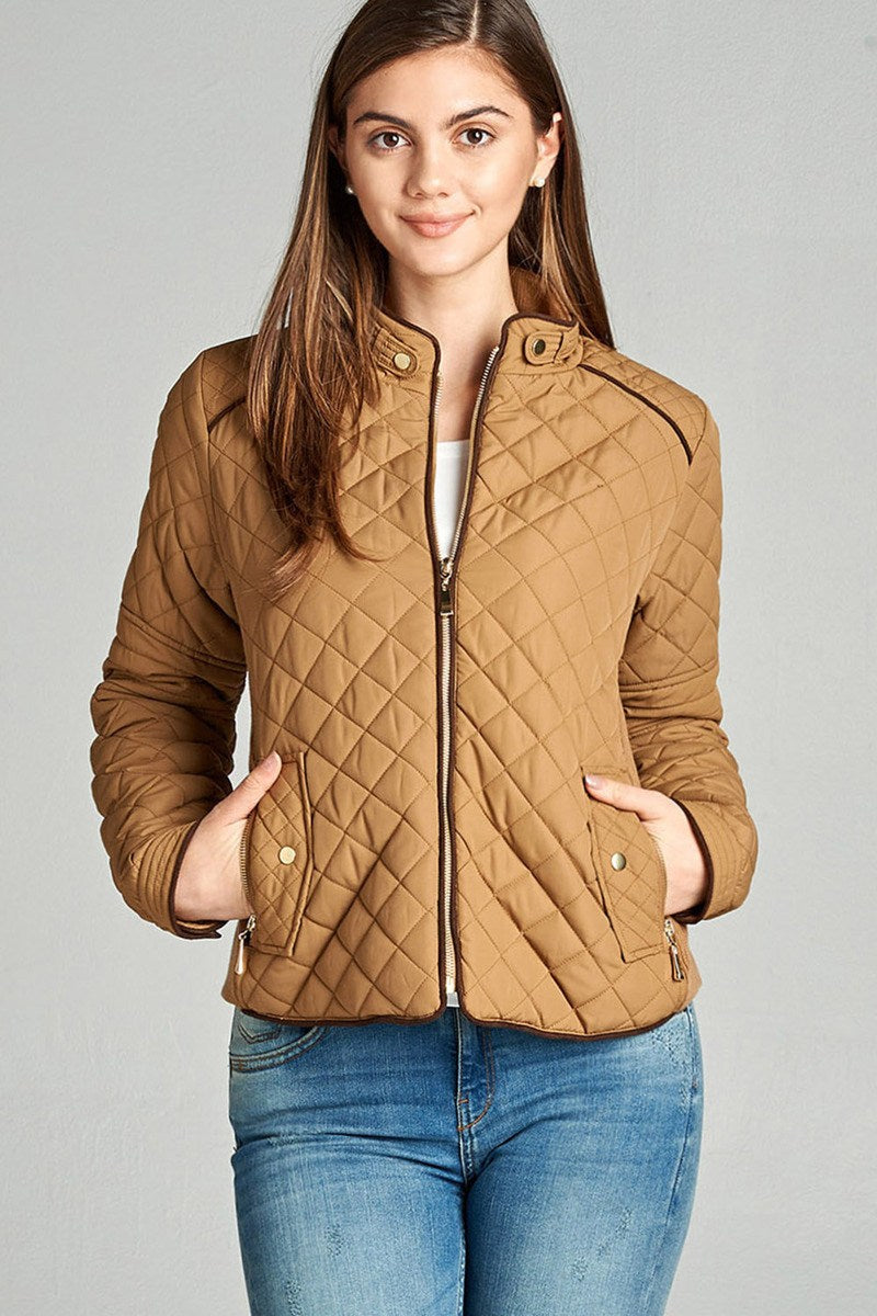 Quilted Padding Jacket With Suede Piping Details