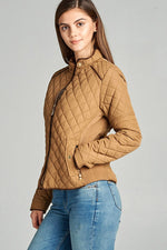 Load image into Gallery viewer, Quilted Padding Jacket With Suede Piping Details
