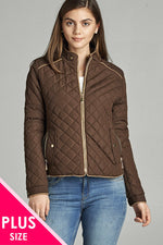 Load image into Gallery viewer, Quilted Padding Jacket With Suede Piping Details
