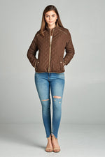 Load image into Gallery viewer, Quilted Padding Jacket With Suede Piping Details
