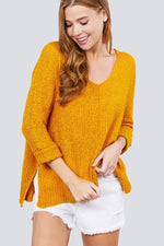 Load image into Gallery viewer, 3/4 Sleeve Side Slits Fish Net Sweater Top
