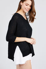 Load image into Gallery viewer, 3/4 Sleeve Side Slits Fish Net Sweater Top
