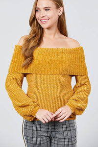 Long Sleeve Off The Shoulder Chenille Sweater