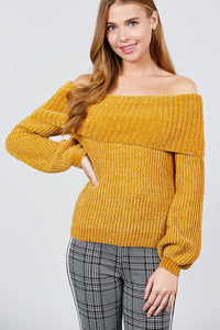 Long Sleeve Off The Shoulder Chenille Sweater